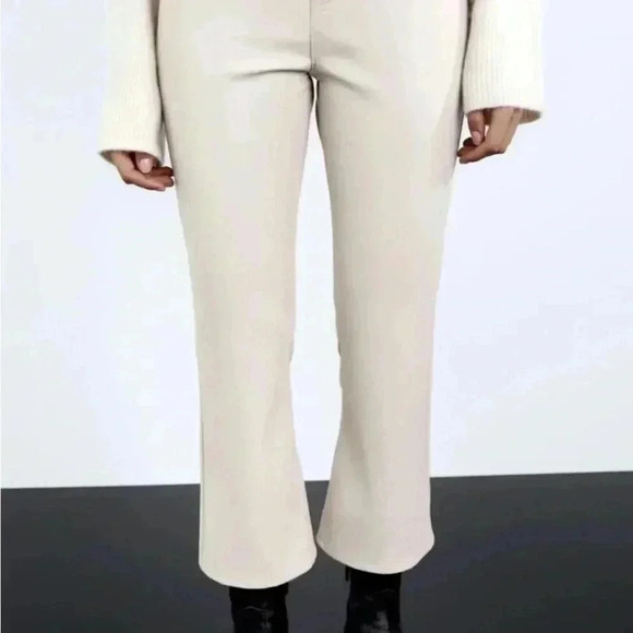 ZARA FAIX LEATHER CREAM MINIMALIST MINI FLARE PANTS M - Picture 2 of 10